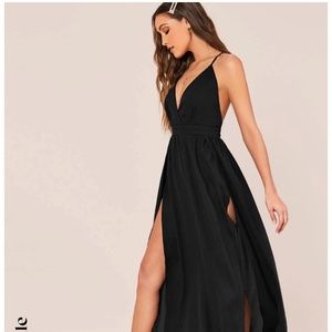 SHEIN Belle Surplice Neck Crisscross Back Black Maxi Dress Medium